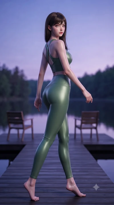 score_9, masterpiece, best quality, ultra-detailed, high-budget anime keyframe, editorial fashion photography, tasteful artistic composition, Korean woman woman. low angle full-body shot from head to toe showing her feet, filling the entire 9:16 vert