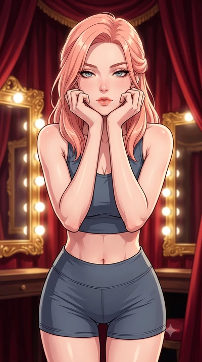 score_9, masterpiece, best quality, ultra-detailed, high-budget anime keyframe, tasteful artistic composition, Japanese woman. close-up cowboy shot from the waist and thighs up, the character dominates the composition, filling the frame with her larg