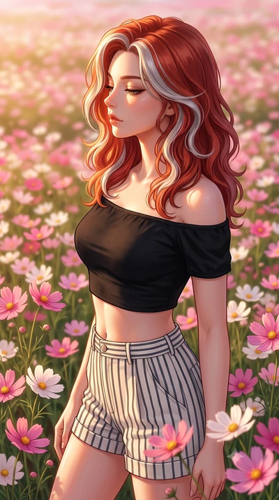 score_9, masterpiece, best quality, ultra-detailed, high-budget anime keyframe, editorial fashion photography, tasteful artistic composition, Caucasian woman woman. close-up cowboy shot from the waist and thighs up, the character dominates the compos