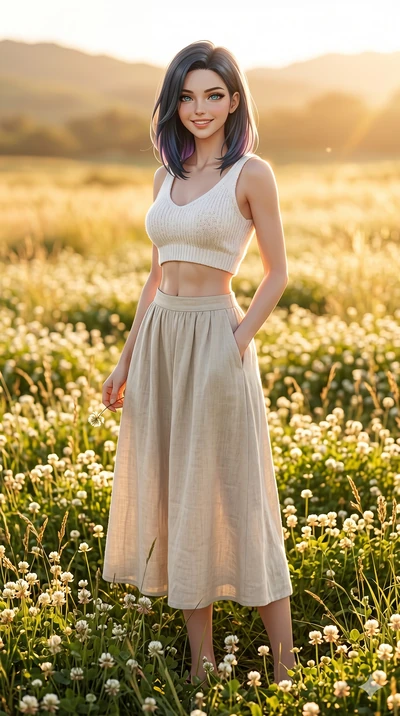 score_9, masterpiece, best quality, ultra-detailed, high-budget anime keyframe, editorial fashion photography, tasteful artistic composition, Caucasian woman, strictly human ears. cowboy shot from the thighs up, character and outfit filling the frame