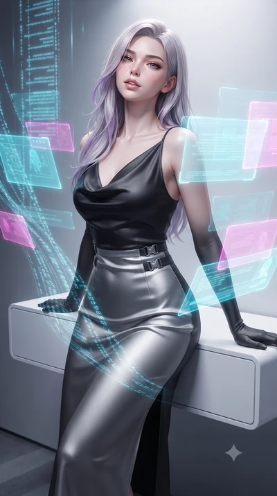 score_9, masterpiece, best quality, ultra-detailed, high-budget anime keyframe, editorial fashion photography, tasteful artistic composition, Caucasian woman. close-up cowboy shot from the waist and thighs up, the character dominates the composition,