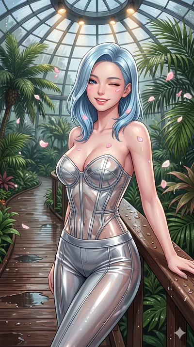 score_9, masterpiece, best quality, ultra-detailed, high-budget anime keyframe, vibrant anime aesthetic, Korean woman. close-up cowboy shot from the waist and thighs up, the character dominates the composition, filling the frame with her large presen