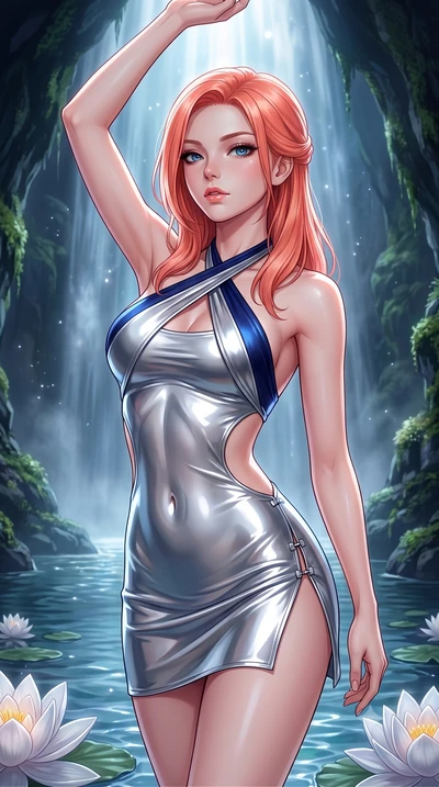 score_9, masterpiece, best quality, ultra-detailed, high-budget anime keyframe, semi-realistic 3D game render, editorial fashion photography, tasteful artistic composition, Japanese woman. close-up cowboy shot from the waist and thighs up, the charac