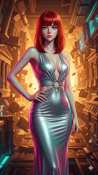score_9, masterpiece, best quality, ultra-detailed, high-budget anime keyframe, editorial fashion photography, tasteful artistic composition, Caucasian woman, strictly human ears. cowboy shot from the thighs up, character and outfit filling the frame