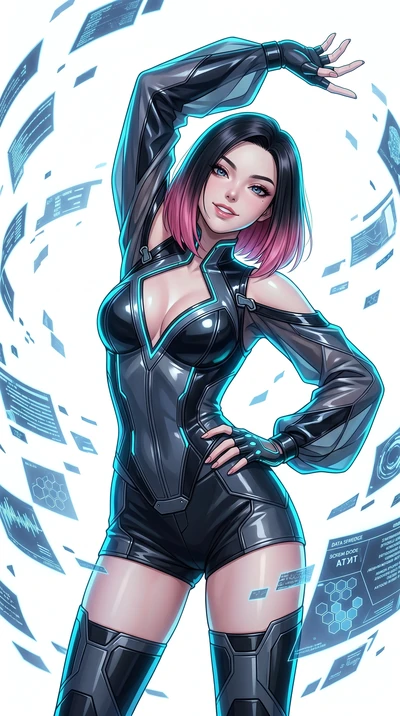 score_9, masterpiece, best quality, ultra-detailed, high-budget anime keyframe, editorial fashion photography, tasteful artistic composition, Korean woman. Upper body close-up from the thighs up, character filling the screen for maximum presence. She