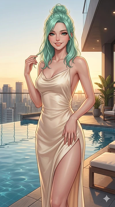 score_9, masterpiece, best quality, ultra-detailed, high-budget anime keyframe, editorial fashion photography, tasteful artistic composition, Japanese woman. cowboy shot from the thighs up, character and outfit filling the frame for maximum editorial