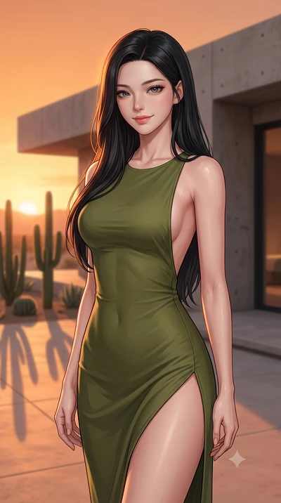 score_9, masterpiece, best quality, ultra-detailed, high-budget anime keyframe, editorial fashion photography, tasteful artistic composition, Korean woman woman. close-up cowboy shot from the waist and thighs up, the character dominates the compositi