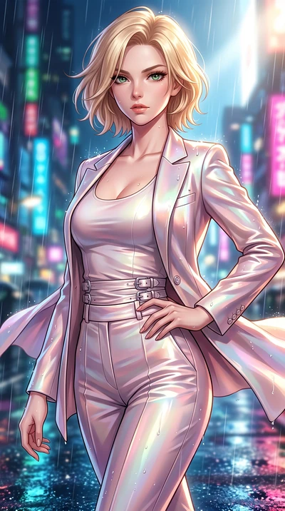 score_9, masterpiece, best quality, ultra-detailed, high-budget anime keyframe, editorial fashion photography, tasteful artistic composition, Caucasian woman. close-up cowboy shot from the waist and thighs up, the character dominates the composition,