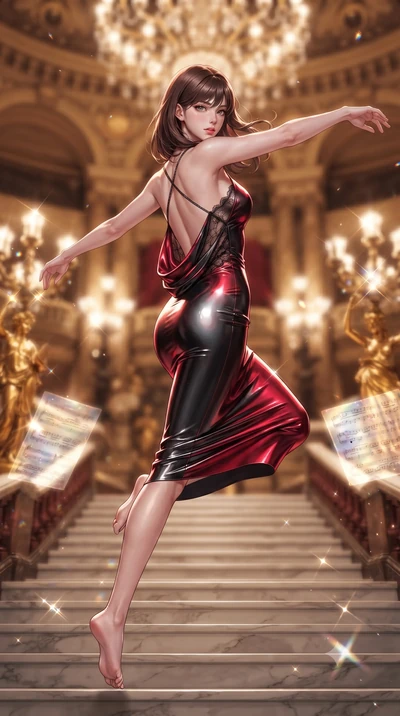 score_9, masterpiece, best quality, ultra-detailed, high-budget anime keyframe, editorial fashion photography, tasteful artistic composition, Korean woman. low angle full-body shot from head to toe showing her feet, filling the entire 9:16 vertical f