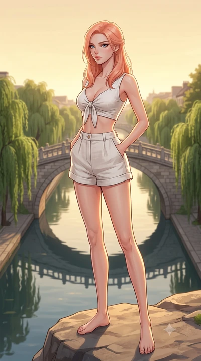 score_9, masterpiece, best quality, ultra-detailed, high-budget anime keyframe, editorial fashion photography, tasteful artistic composition, Japanese woman woman. low angle full-body shot from head to toe showing her feet, filling the entire 9:16 ve