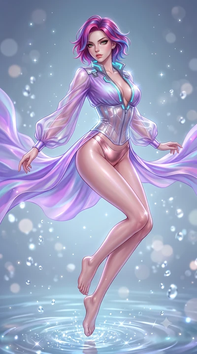 score_9, masterpiece, best quality, ultra-detailed, high-budget anime keyframe, semi-realistic 3D game render, editorial fashion photography, tasteful artistic composition, Caucasian woman. low angle full-body shot from head to toe showing her feet, 