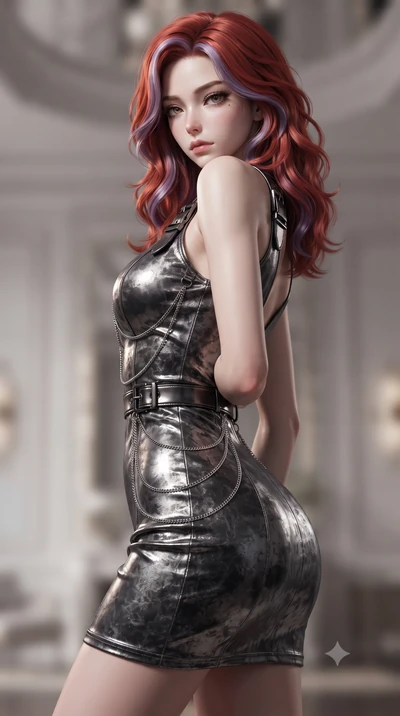 score_9, masterpiece, best quality, ultra-detailed, high-budget anime keyframe, editorial fashion photography, tasteful artistic composition, Caucasian woman. close-up cowboy shot from the waist and thighs up, the character dominates the composition,