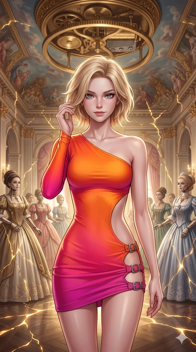score_9, masterpiece, best quality, ultra-detailed, high-budget anime keyframe, editorial fashion photography, tasteful artistic composition, Caucasian woman, strictly human ears. close-up cowboy shot from the waist and thighs up, the character domin