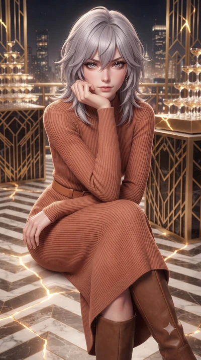 score_9, masterpiece, best quality, ultra-detailed, high-budget anime keyframe, editorial fashion photography, tasteful artistic composition, Japanese woman. close-up cowboy shot from the waist and thighs up, the character dominates the composition, 