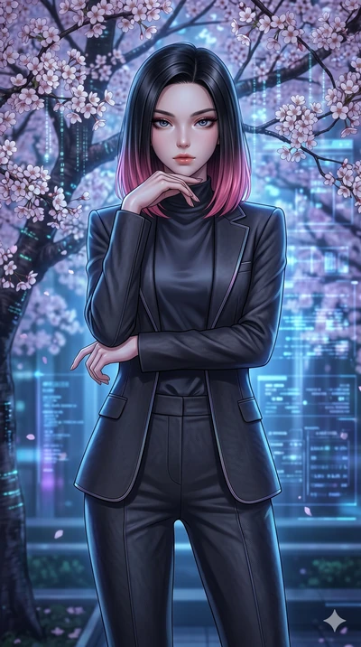 score_9, masterpiece, best quality, ultra-detailed, high-budget anime keyframe, editorial fashion photography, tasteful artistic composition, Korean woman. cowboy shot from the thighs up, character and outfit filling the frame for maximum editorial p