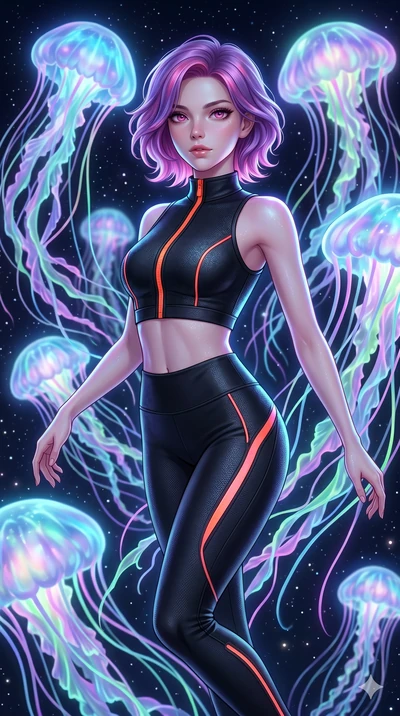 score_9, masterpiece, best quality, ultra-detailed, high-budget anime keyframe, Caucasian woman, strictly human ears. upper body close-up from the thighs up, character filling the screen for maximum presence. swirling gracefully among the glowing rib