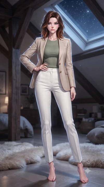 score_9, masterpiece, best quality, ultra-detailed, high-budget anime keyframe, editorial fashion photography, tasteful artistic composition, Korean woman woman. low angle full-body shot from head to toe showing her feet, filling the entire 9:16 vert