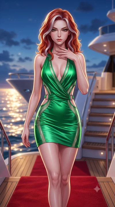 score_9, masterpiece, best quality, ultra-detailed, high-budget anime keyframe, semi-realistic 3D game render, editorial fashion photography, tasteful artistic composition, Caucasian woman. close-up cowboy shot from the waist and thighs up, the chara