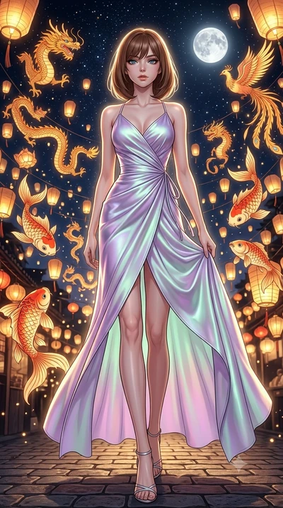 score_9, masterpiece, best quality, ultra-detailed, high-budget anime keyframe, editorial fashion photography, tasteful artistic composition, Caucasian woman, strictly human ears. low angle full-body shot from head to toe showing her feet, filling th