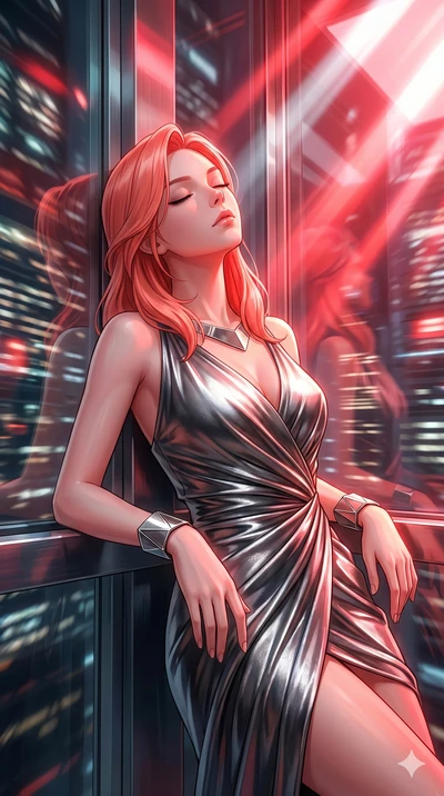 score_9, masterpiece, best quality, ultra-detailed, high-budget anime keyframe, Japanese woman. Upper body close-up from the thighs up, character filling the screen for maximum presence. Inside a glass-walled elevator rising rapidly through a skyscra
