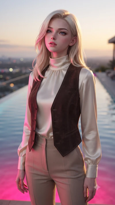 score_9, masterpiece, best quality, ultra-detailed, high-budget anime keyframe, editorial fashion photography, tasteful artistic composition, Caucasian woman, strictly human ears. close-up cowboy shot from the waist and thighs up, the character domin
