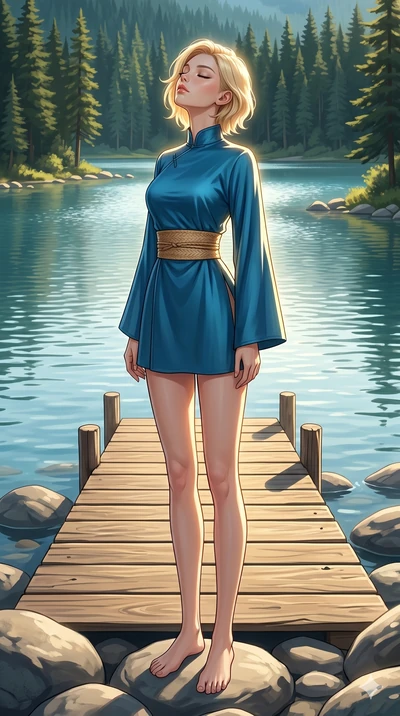 score_9, masterpiece, best quality, ultra-detailed, high-budget anime keyframe, editorial fashion photography, tasteful artistic composition, Caucasian woman, strictly human ears. low angle full-body shot from head to toe showing her feet, filling th