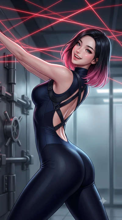 score_9, masterpiece, best quality, ultra-detailed, high-budget anime keyframe, semi-realistic 3D game render, editorial fashion photography, tasteful artistic composition, Korean woman. close-up cowboy shot from the waist and thighs up, the characte