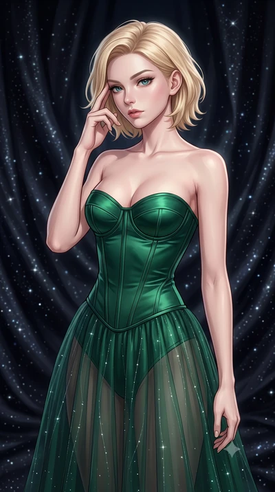 score_9, masterpiece, best quality, ultra-detailed, high-budget anime keyframe, editorial fashion photography, tasteful artistic composition, Caucasian woman, strictly human ears. close-up cowboy shot from the waist and thighs up, the character domin