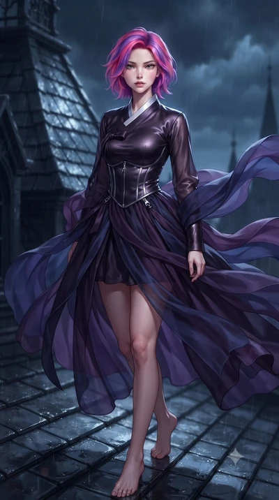 score_9, masterpiece, best quality, ultra-detailed, high-budget anime keyframe, editorial fashion photography, tasteful artistic composition, Caucasian woman. close-up cowboy shot from the waist and thighs up, the character dominates the composition,