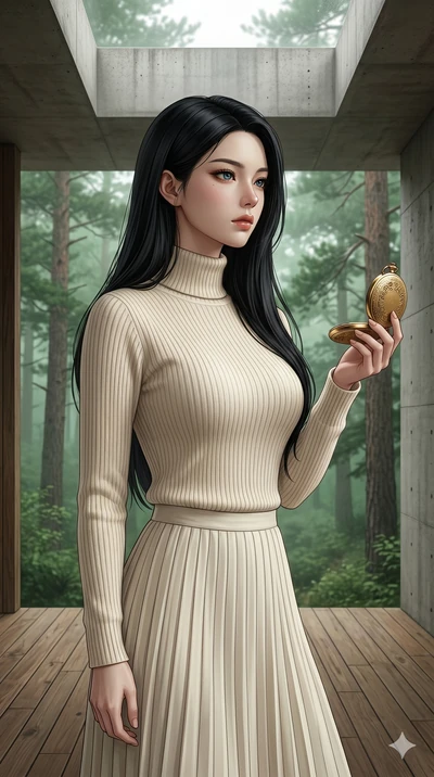 score_9, masterpiece, best quality, ultra-detailed, high-budget anime keyframe, editorial fashion photography, tasteful artistic composition, Korean woman. cowboy shot from the thighs up, character and outfit filling the frame for maximum editorial p