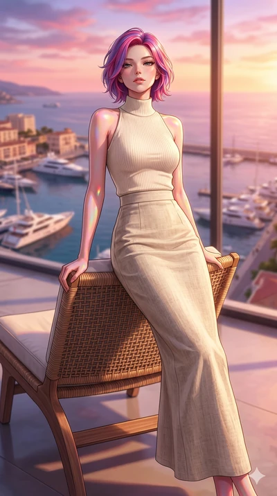 score_9, masterpiece, best quality, ultra-detailed, high-budget anime keyframe, editorial fashion photography, tasteful artistic composition, Caucasian woman, strictly human ears. cowboy shot from the thighs up, character and outfit filling the frame