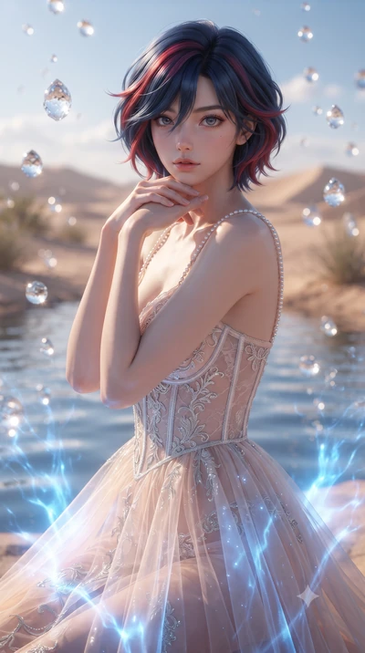 score_9, masterpiece, best quality, ultra-detailed, high-budget anime keyframe, editorial fashion photography, tasteful artistic composition, Korean woman. close-up cowboy shot from the waist and thighs up, the character dominates the composition, fi