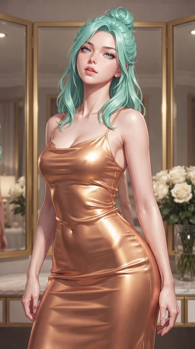 score_9, masterpiece, best quality, ultra-detailed, high-budget anime keyframe, editorial fashion photography, tasteful artistic composition, Japanese woman woman. close-up cowboy shot from the waist and thighs up, the character dominates the composi