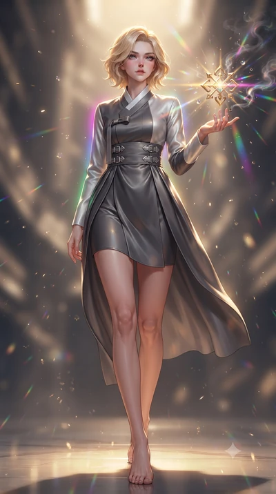 score_9, masterpiece, best quality, ultra-detailed, high-budget anime keyframe, editorial fashion photography, tasteful artistic composition, Caucasian woman. low angle full-body shot from head to toe showing her feet, filling the entire 9:16 vertica