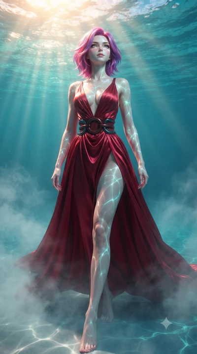 score_9, masterpiece, best quality, ultra-detailed, high-budget anime keyframe, editorial fashion photography, tasteful artistic composition, Caucasian woman. low angle full-body shot from head to toe showing her feet, filling the entire 9:16 vertica