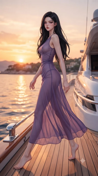 score_9, masterpiece, best quality, ultra-detailed, high-budget anime keyframe, editorial fashion photography, tasteful artistic composition, Korean woman. low angle full-body shot from head to toe showing her feet, filling the entire 9:16 vertical f