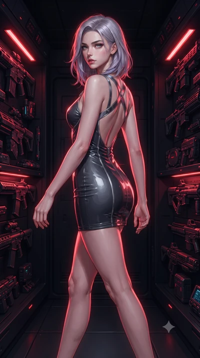 score_9, masterpiece, best quality, ultra-detailed, high-budget anime keyframe, editorial fashion photography, tasteful artistic composition, Caucasian woman. low angle full-body shot from head to toe showing her feet, filling the entire 9:16 vertica