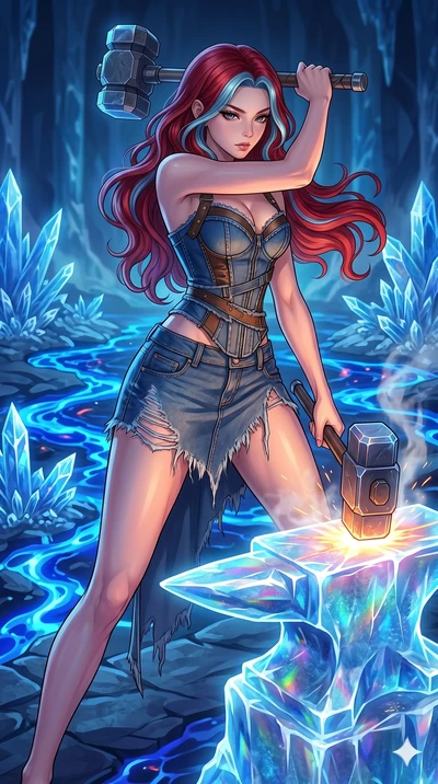 score_9, masterpiece, best quality, ultra-detailed, high-budget anime keyframe, Caucasian woman, strictly human ears. low angle full-body shot filling the entire 9:16 frame with her statuesque presence, stretching the vertical silhouette. forging in 