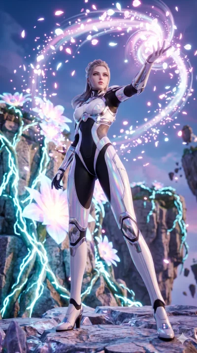 score_9, masterpiece, best quality, ultra-detailed, Semi-realistic 3D Game Render, high-fidelity character model, intricate textures, dynamic particle effects, Unreal Engine 5 aesthetic, crisp 3D depth, Caucasian woman with pale skin and refined feat