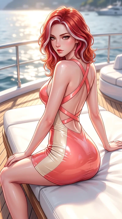 score_9, masterpiece, best quality, ultra-detailed, high-budget anime keyframe, semi-realistic 3D game render, editorial fashion photography, tasteful artistic composition, Caucasian woman. close-up cowboy shot from the waist and thighs up, the chara