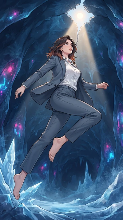 score_9, masterpiece, best quality, ultra-detailed, high-budget anime keyframe, gorgeous anime illustration, with clean line-art and distinct ink outlines, Korean woman. low angle full-body shot from head to toe showing her feet, filling the entire 9