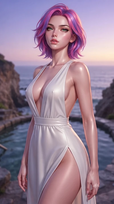 score_9, masterpiece, best quality, ultra-detailed, high-budget anime keyframe, editorial fashion photography, tasteful artistic composition, Caucasian woman woman. close-up cowboy shot from the waist and thighs up, the character dominates the compos