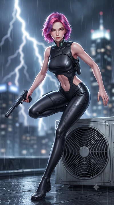 score_9, masterpiece, best quality, ultra-detailed, high-budget anime keyframe, semi-realistic 3D game render, editorial fashion photography, tasteful artistic composition, Caucasian woman. low angle full-body shot from head to toe showing her feet, 