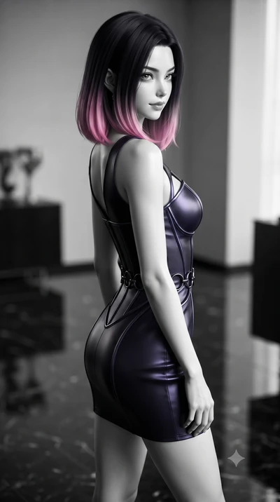 score_9, masterpiece, best quality, ultra-detailed, high-budget anime keyframe, editorial fashion photography, tasteful artistic composition, Korean woman. close-up cowboy shot from the waist and thighs up, the character dominates the composition, fi