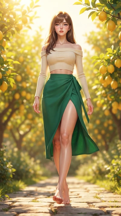 score_9, masterpiece, best quality, ultra-detailed, high-budget anime keyframe, editorial fashion photography, tasteful artistic composition, Korean woman woman. low angle full-body shot from head to toe showing her feet, filling the entire 9:16 vert