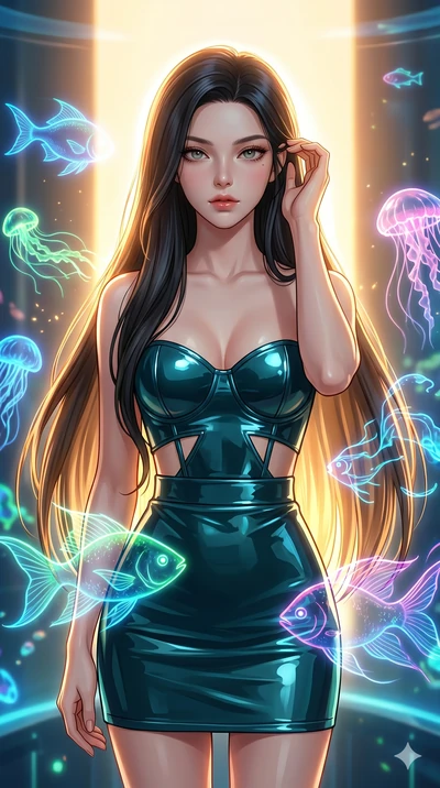 score_9, masterpiece, best quality, ultra-detailed, high-budget anime keyframe, editorial fashion photography, tasteful artistic composition, Korean woman. cowboy shot from the thighs up, character and outfit filling the frame for maximum editorial p