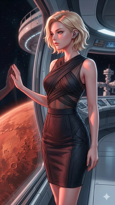 score_9, masterpiece, best quality, ultra-detailed, high-budget anime keyframe, editorial fashion photography, tasteful artistic composition, Caucasian woman, strictly human ears. Upper body close-up from the thighs up, character filling the screen f