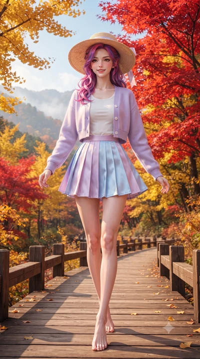 score_9, masterpiece, best quality, ultra-detailed, high-budget anime keyframe, editorial fashion photography, tasteful artistic composition, Caucasian woman. low angle full-body shot from head to toe showing her feet, filling the entire 9:16 vertica