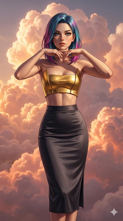 score_9, masterpiece, best quality, ultra-detailed, high-budget anime keyframe, editorial fashion photography, tasteful artistic composition, Caucasian woman, strictly human ears. cowboy shot from the thighs up, character and outfit filling the frame