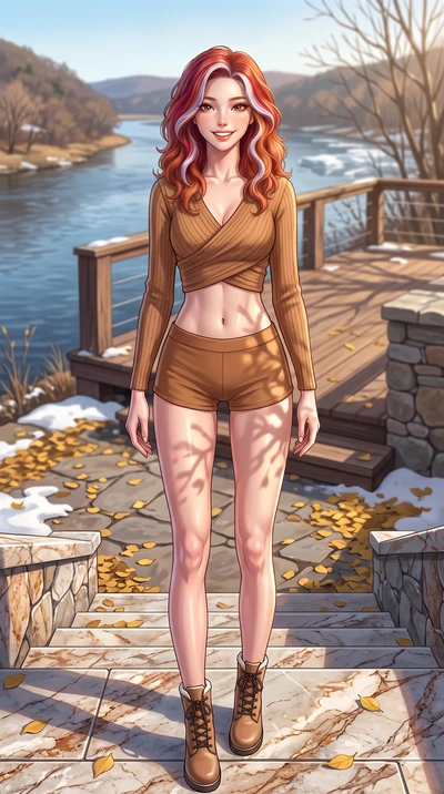 score_9, masterpiece, best quality, ultra-detailed, high-budget anime keyframe, vibrant anime aesthetic, Caucasian woman, strictly human ears. low angle full-body shot from head to toe showing her feet, filling the entire 9:16 vertical frame with her